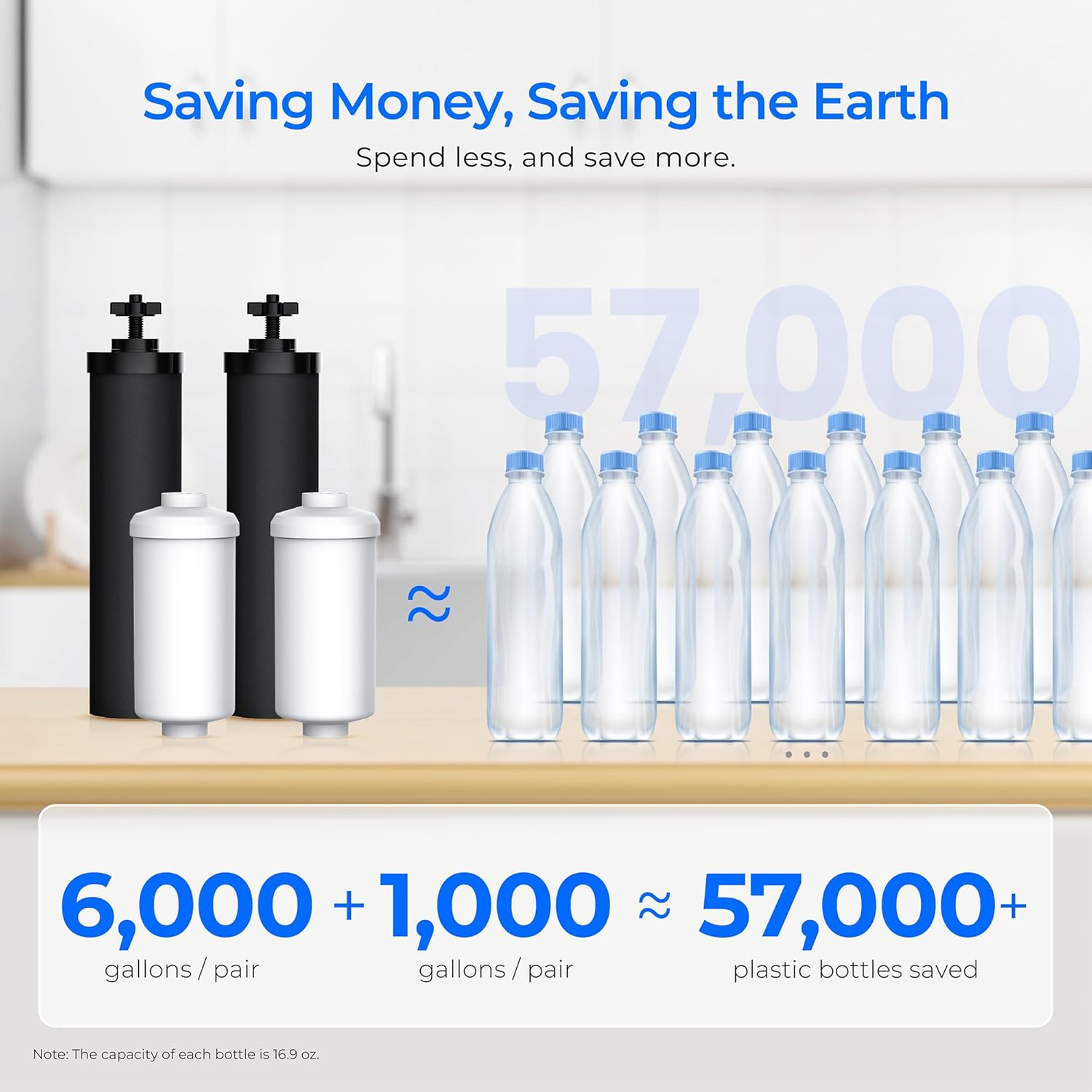 Waterdrop Upgrade Gravity-fed Water Filter System, with Silver Ions Enhanced Filtration, Reduces Fluoride and up to 99% of Chlorine, with 4 Filters and Metal Spigot, 2.25G