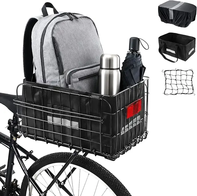 Foldable Bicycle Rear Basket - Metal Large Storage with Quick Release