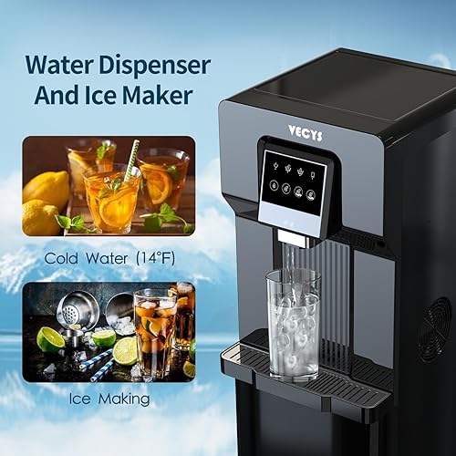 Miniatura 6 de VECYS Enfriador de agua de carga inferior con máquina de hielo, suministro de agua fría con fabricación diaria de hielo de 18 libras, compatible con
