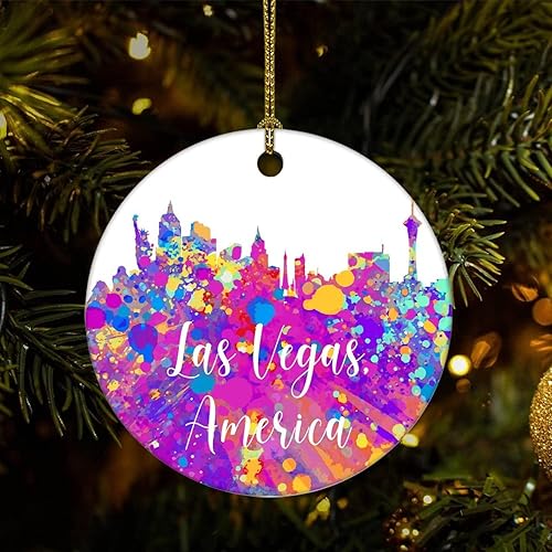 Miniatura 9 de Two-Side Printed America-Miami Ceramic Christmas Ornament Novelty for Family Friends Kids Cityscape Christmas Keepsake Pendants