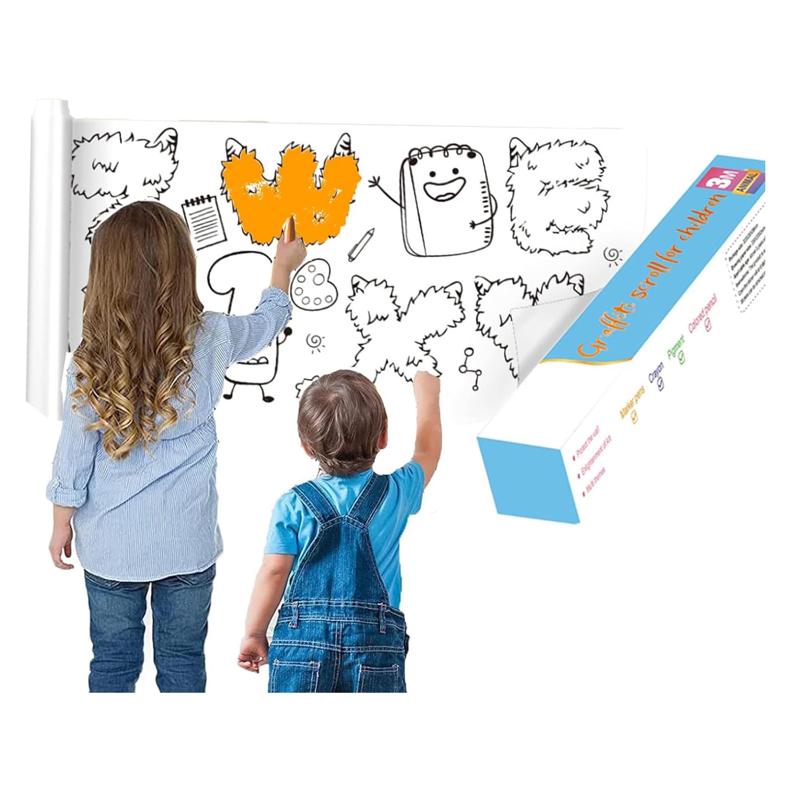 AputueDrawing Roll Paper for Kids, 30cmx3m Stickable Wallpaper Coloring Paper, Coloring Paper Roll for Kids, DIY Color Filling Paper Early Educational Toys Ideal Gift for Class Home Party