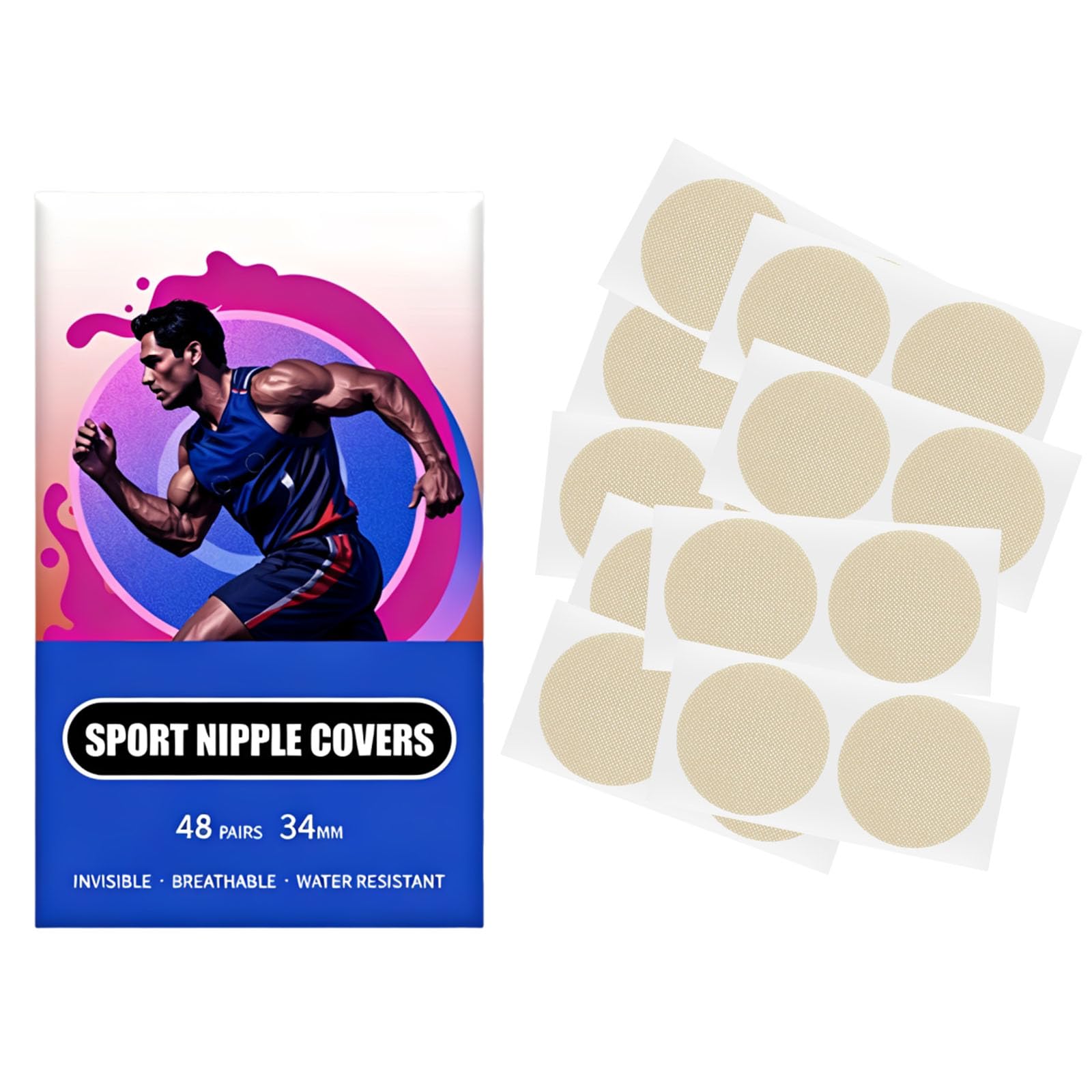 48 Pairs Nipple Cover for Men,Adhesive Nipple Covers Anti-Chafing Irritation for Running, Cycling, Sports & Gym Invisible Stick-On Pads, Men's Sports Nipples Tape (Boxed and Bulk-image-30