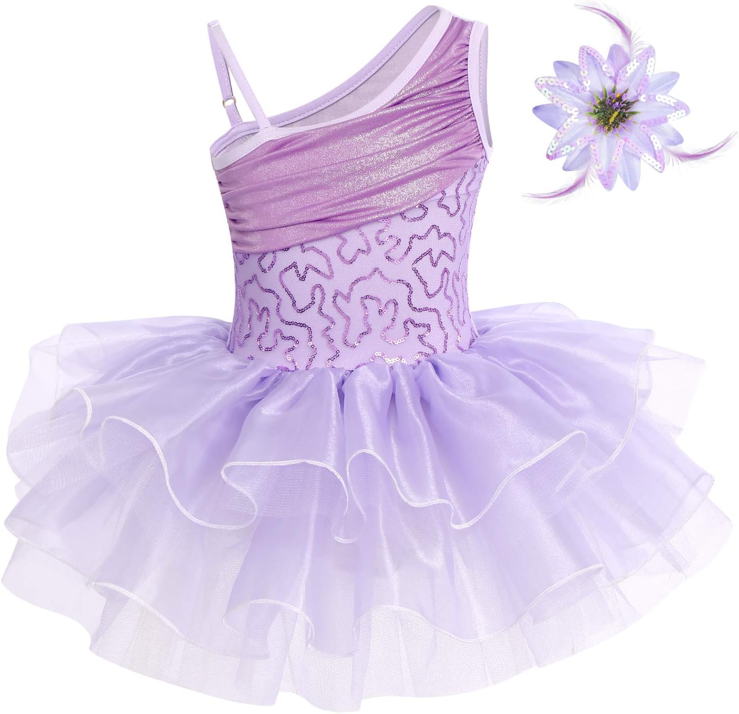 Body Danza Bambina Con Ricamo Piume E Perline - Tutù Elegante Per Ballo, Ginnastica E Feste | Costume Ballerina - Foto 4