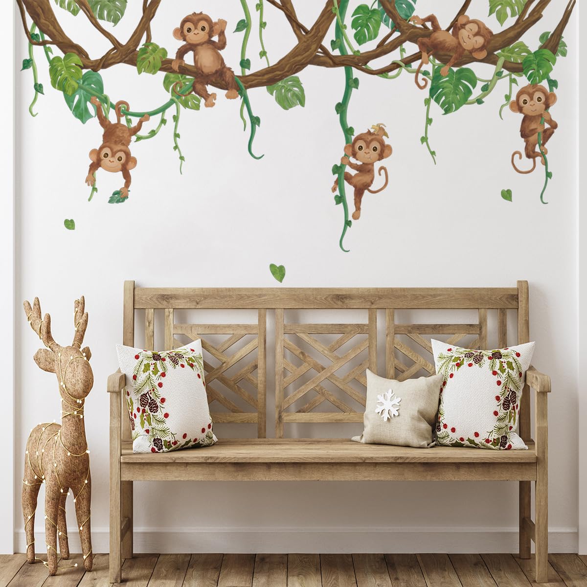 Runtoo Jungle Monkey Palm Leaf Wall Decals Safari Animals Tree Wall Stickers Kids Bedroom Baby Nursery Home Decor - Image 3
