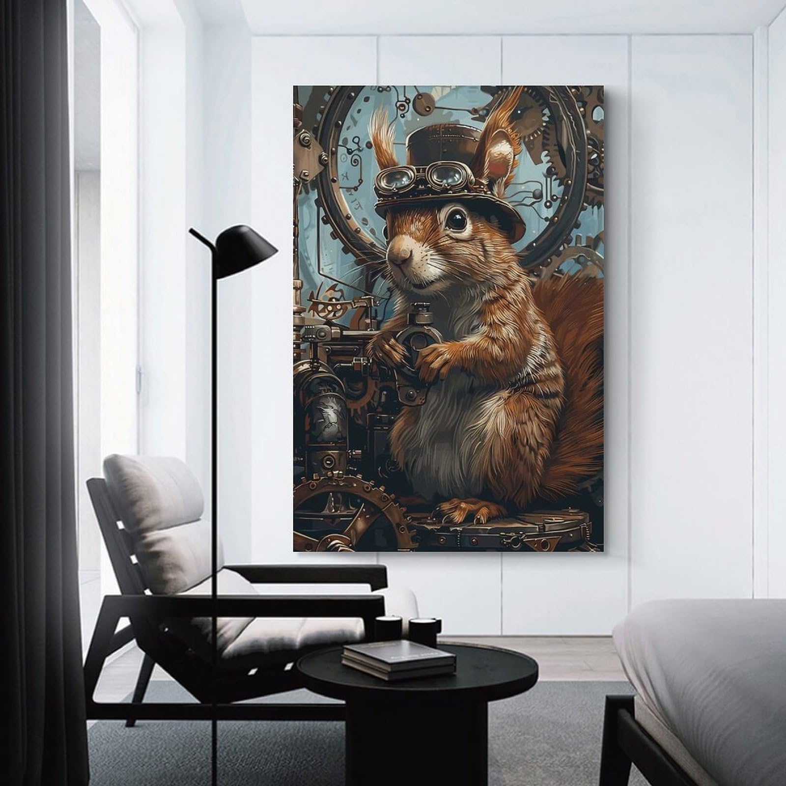 Junmoney Steampunk Animal Squirrel Canvas Wall Decor, 16x24inch(40x60cm), for New Homes, Bedrooms Or Workspaces, Gift Idea for Housewarming And Birthdays