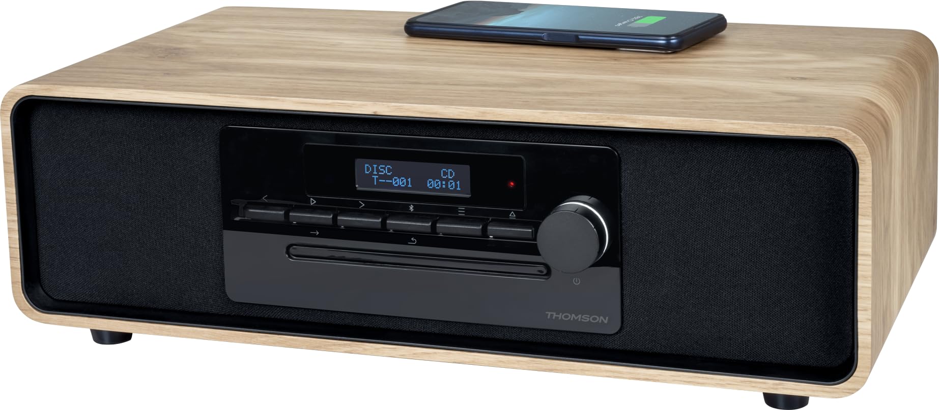 Micro-chaîne Bluetooth - THOMSON - Bois/Noir - Radio FM/DAB+/CD/MP3/USB/Induction, 75W, Affichage LCD, Télécommande, Alim. 23