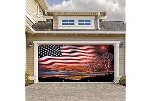 Fireworks American Flag Garage Door Decoration Banner