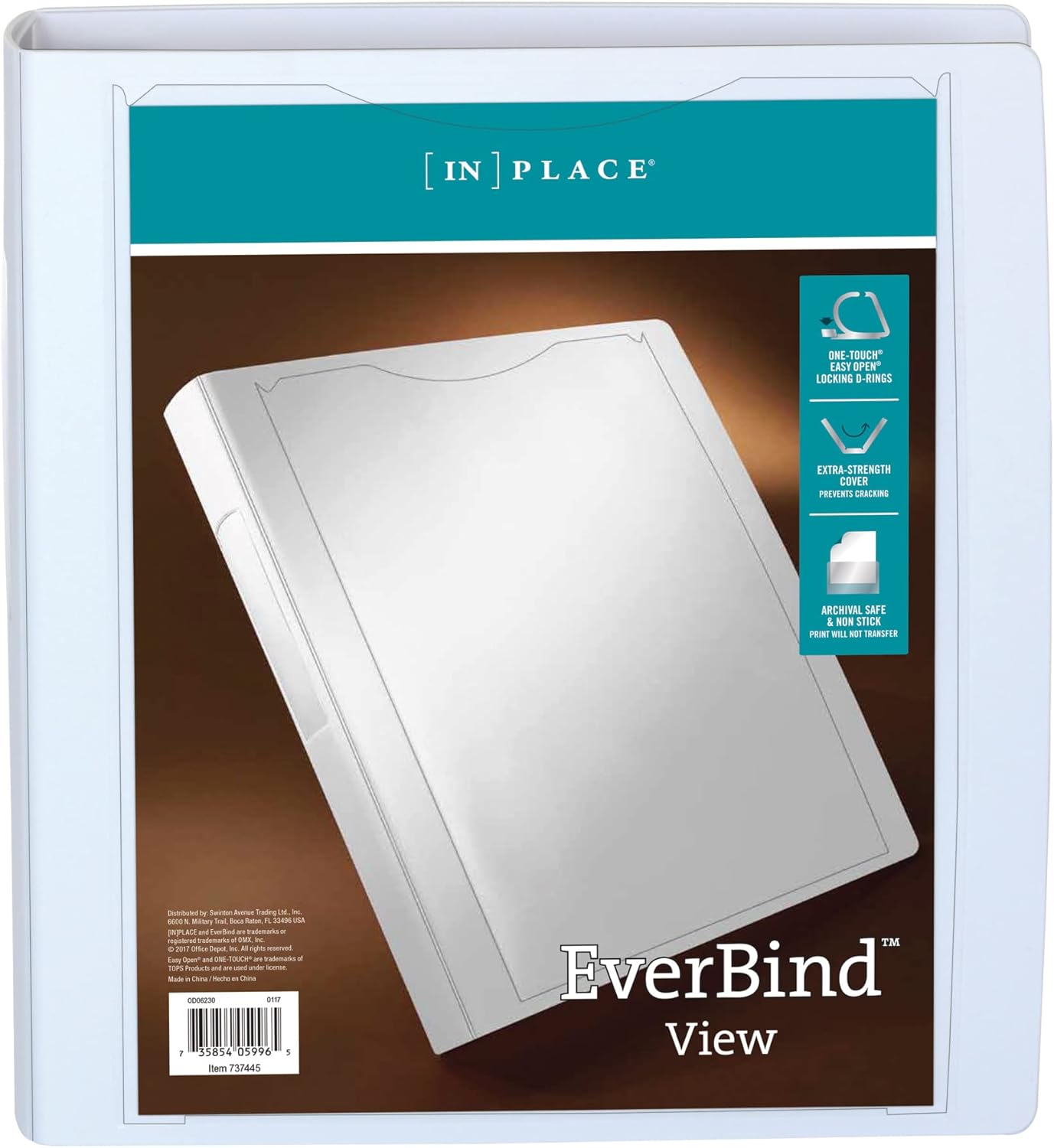 Office Depot Brand Everbind DRing View Binder, 1 1/2" Rings, White