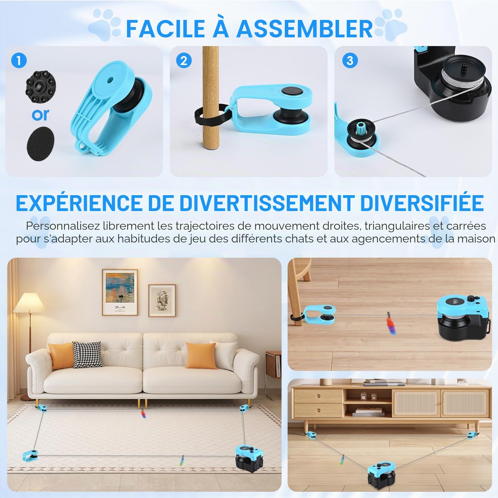 Jouet Interactif Électrique pour Chats, Jouet Chat Automatique, Jeux pour Chat Interieur Intelligent/Télécommandé pour Chats, Vitesse/Trajectoires Réglables