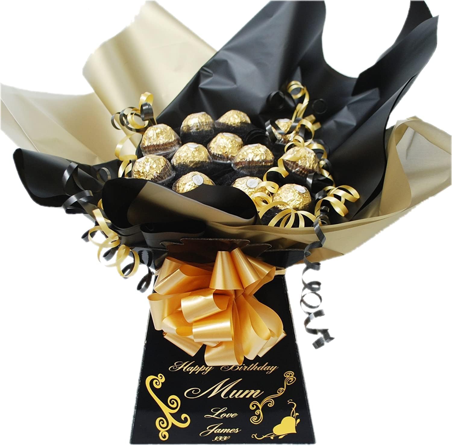 Personalized Chocolate Candy Hamper Gift Bouquet Made With FERRERO (black & gold)