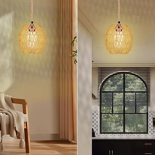 Miniatura 6 de Lámpara colgante de 16 pies con enchufe, luces colgantes de ratán con cable enchufable, lámparas colgantes que se enchufan a la toma de pared,