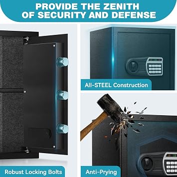 50L Security Safe Box, Home Office Safe with Fireproof Waterproof Bag, Anti-Theft Safety Box with Digital Keypad, Spare Key, LED Light, Smart Alert System, Removable Shelf, 31D x 35W x 42H CM