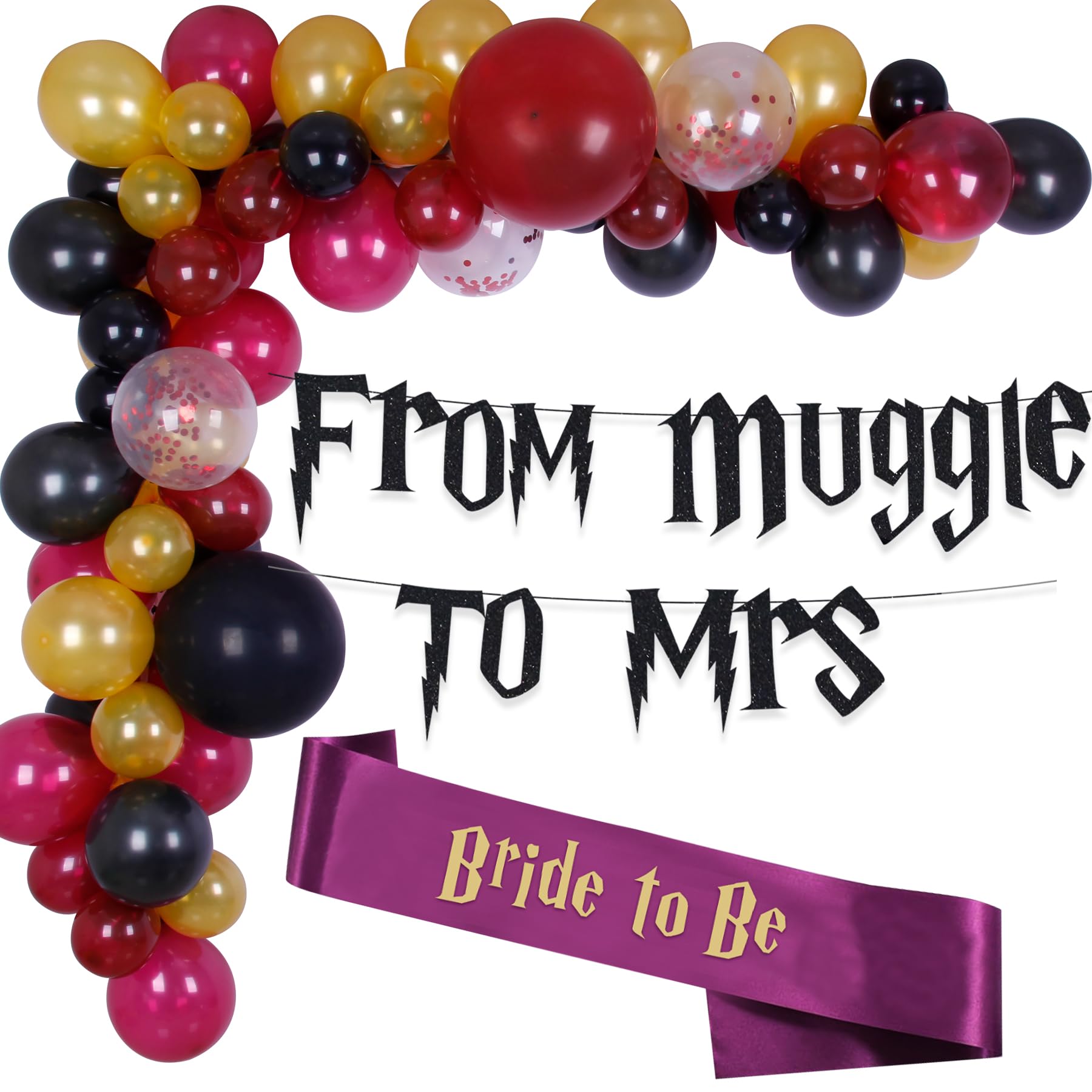 HOMEZZO Magic Wizard Bachelorette Party Decorations - From Muggle to Mrs Bridal Shower Banner Party Supplies, Inspired Bride to Be Sash, Magical HP Balloon Garland Kit