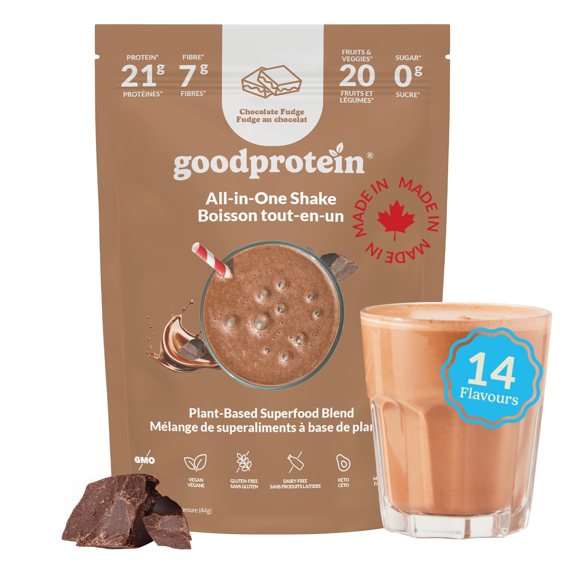 Good Protein All-in-One Shake Plant-Based Protein Powder Chocolate Fudge