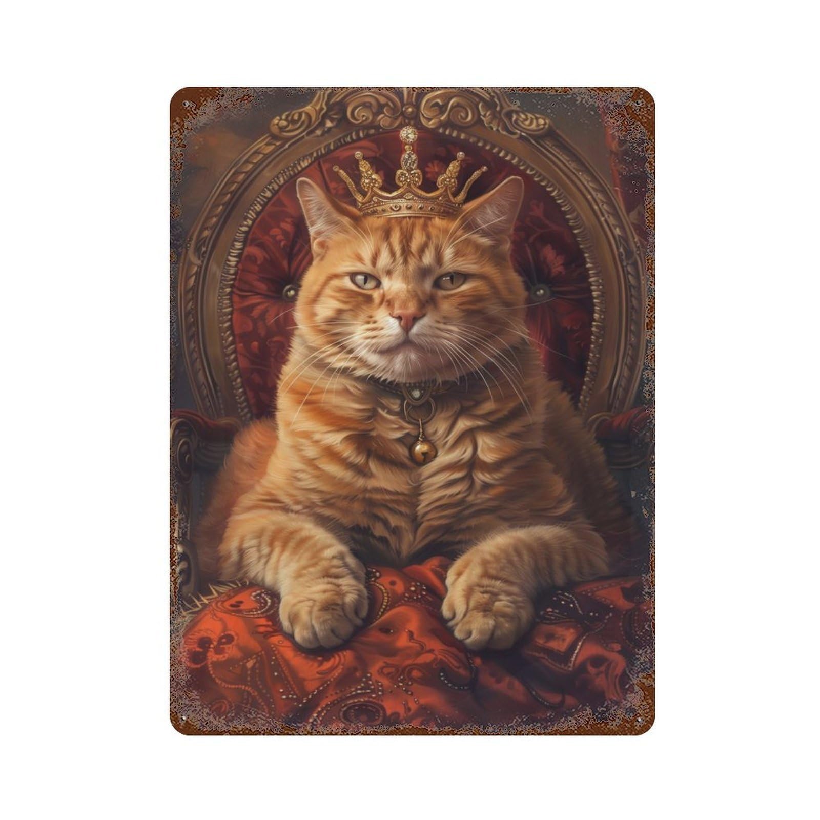 Cat Queen Crown Throne Rustic Tin Plaque 15.7"x11.8", Novelty Wall Decor for Garage, Pub Or Kitchen