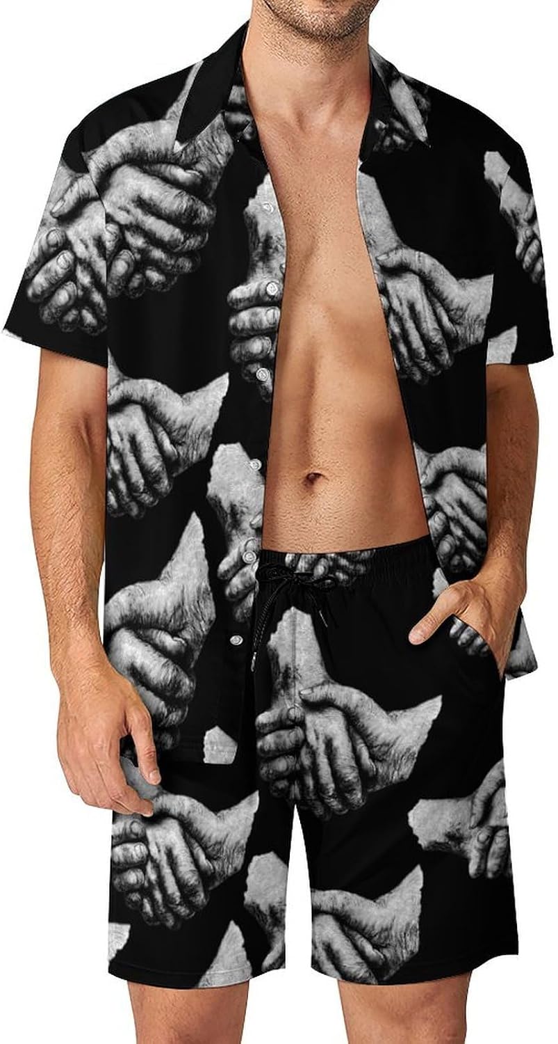 Hands in Hands Men's Summer Beach 2 Piece Outfits | hawaiian button down shirt and shorts,vacation cruise,mens bathing suit