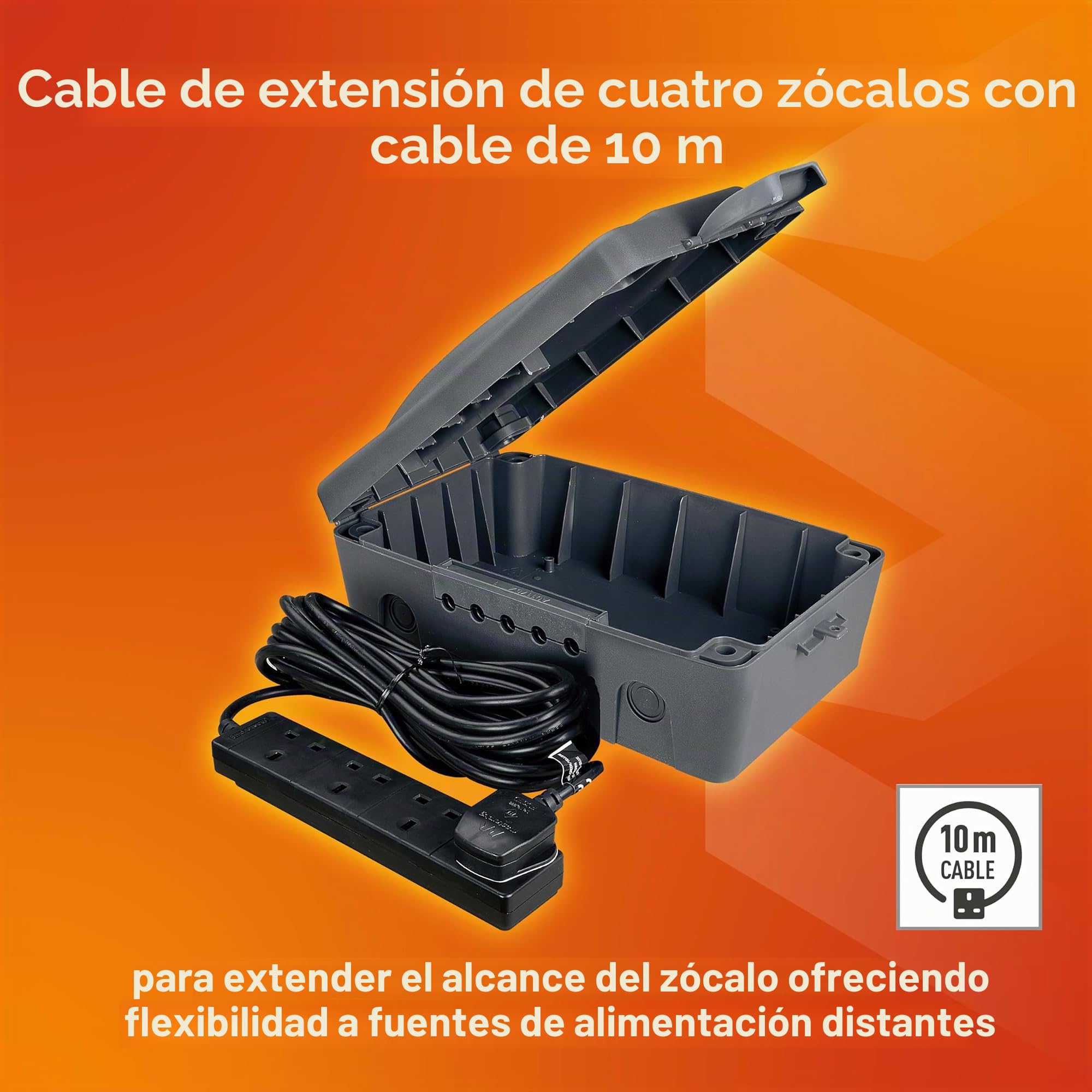 Masterplug WBXBFG10B-MP - Caja Resistente A La Intemperie Con 4 Socket 10M Extension Lead, Gris Oscuro