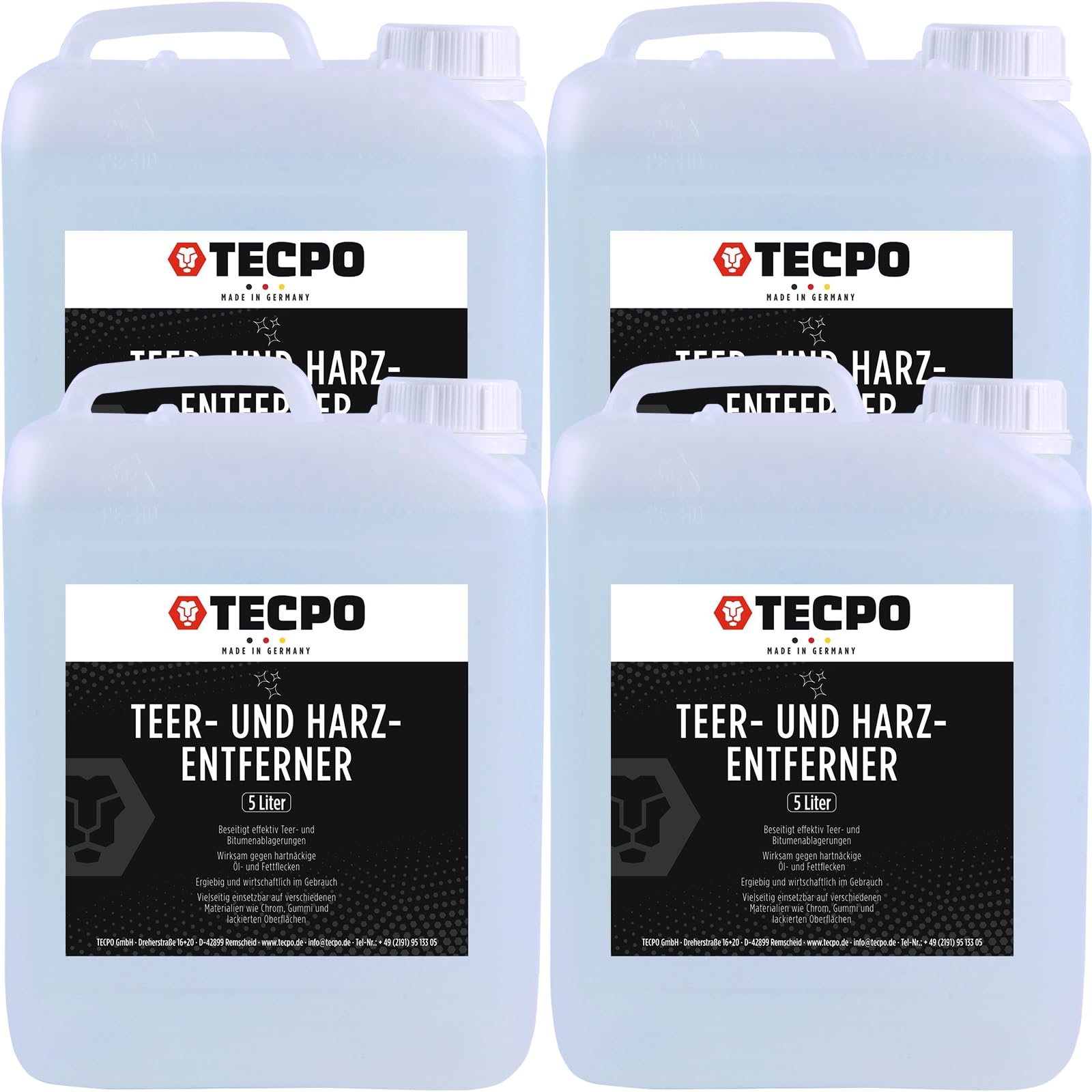 TECPO 4 disolventes de alquitrán y resina, 5 litros de pegamento, eliminador de alquitrán, betún, disolvente de grasa, pegamento de resina