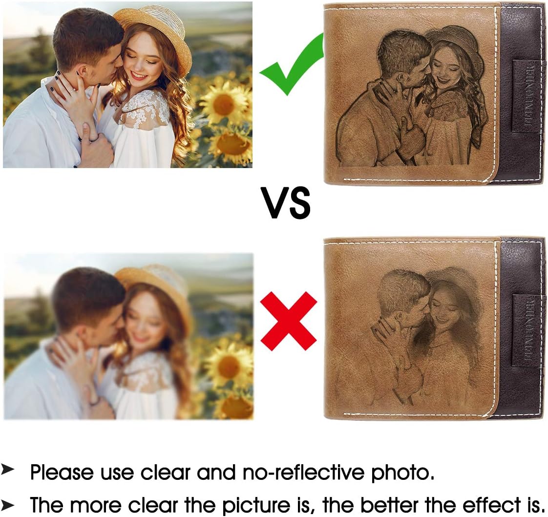 Amlion Personalized Custom Wallets, Engraved Leather Photo Wallet for Men Dad Husband Brown - Image 3