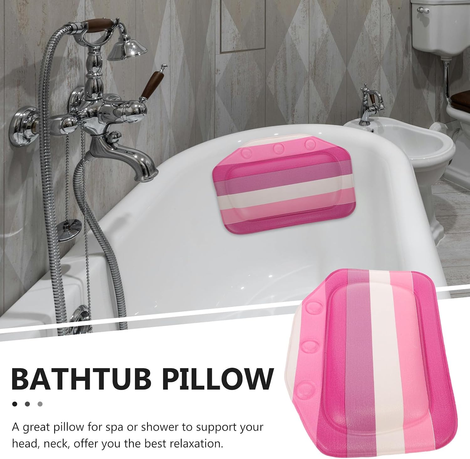 Bath Tub Head Pillow with Foam Suction Cups, Bathroom Soaking Tub Pillow for Home Spa, Comfortable Head Rest Pad for Bathtub Relaxation and Neck Support
