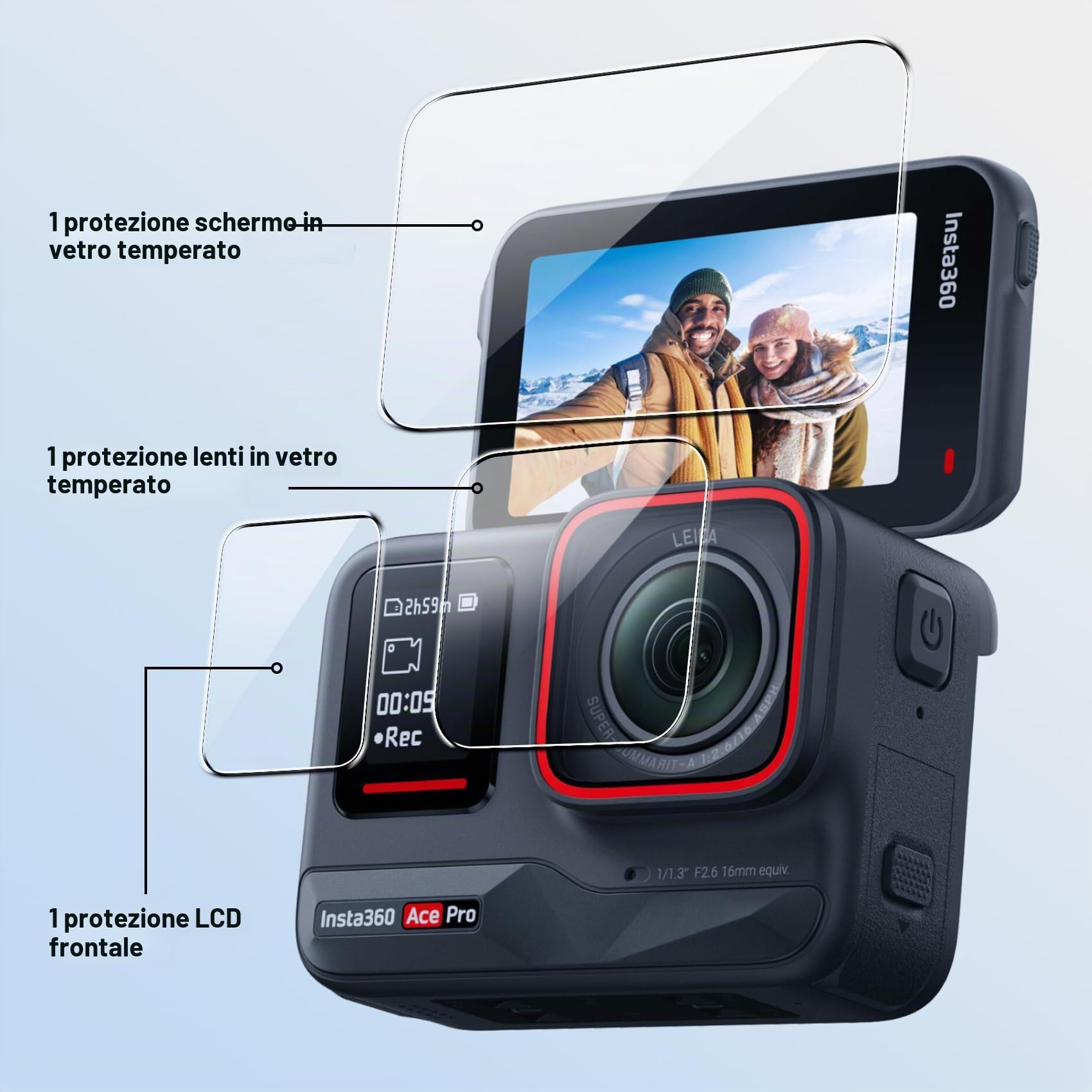 Custodia impermeabile per Insta 360 Acepro, Dive Case with Physical Harden Glass & Alluminio Alloy Frame Underwater Impermeabile fino a 60 m/197 ft with Two Mounts, Three Protective Films