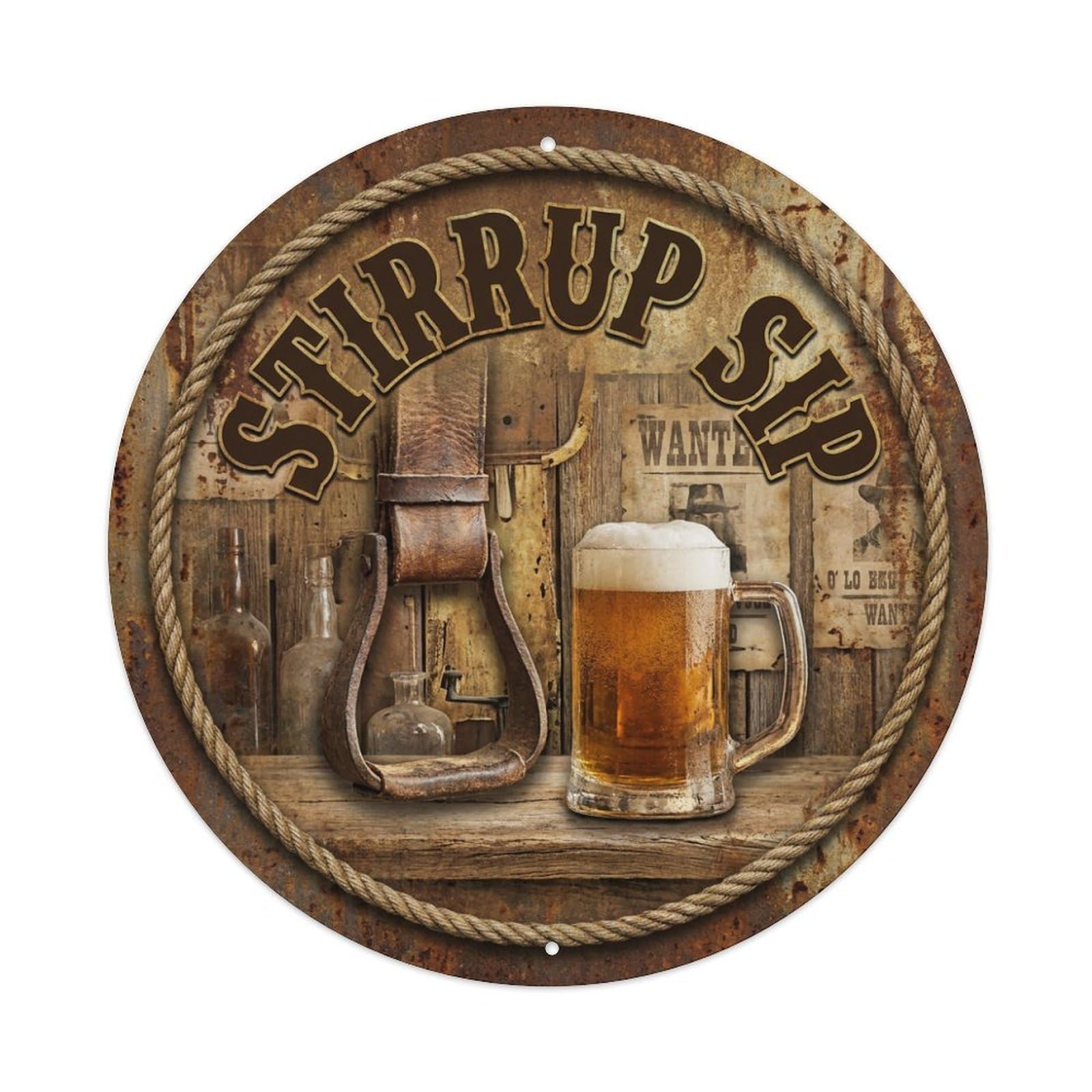 Vintage Beer Western Cowboy Stirrup Sip Retro Bar for Pub Metal Tin Sign