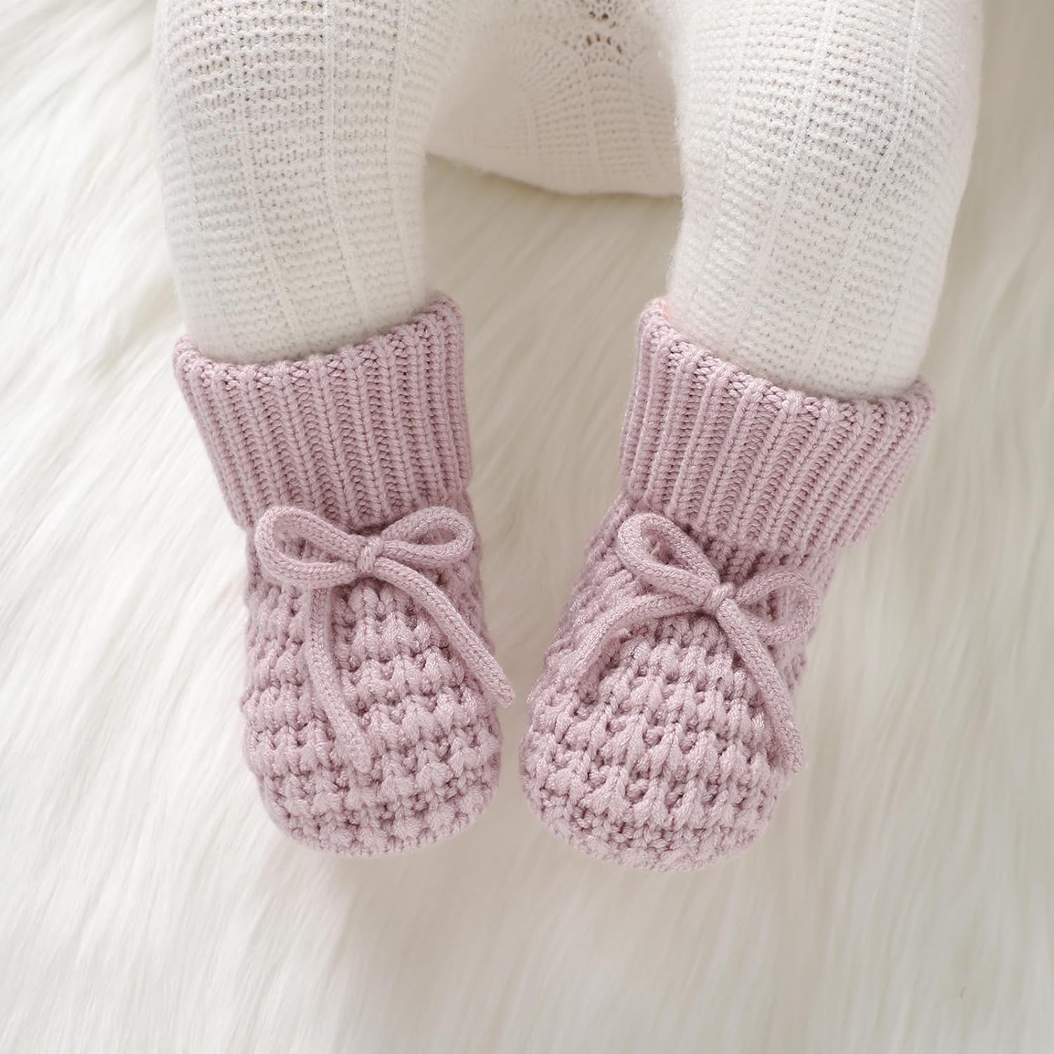 Neiwech Baby Booties Newborn First Walkers Knit Bootie Cozy Warm Soft Sock Shoes for Infant Boys Girls 0-3 Months Infant Pink image 2 of 6 B0F8Q1DPJ7
