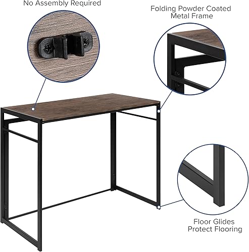 Miniatura 4 de Flash Furniture Walker - Escritorio plegable rústico para computadora para oficina en casa, 40 pulgadas