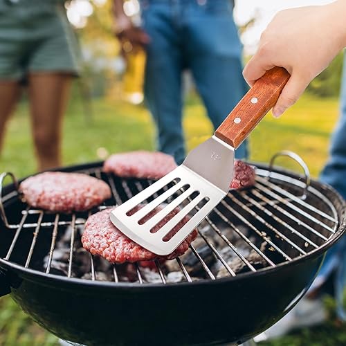 Miniatura 7 de Hevy Duty - Juego de 4 espátulas de acero inoxidable, 2 tamaños de espátulas metálicas para uso en cocina, espátula sólida y ranurada con mango de