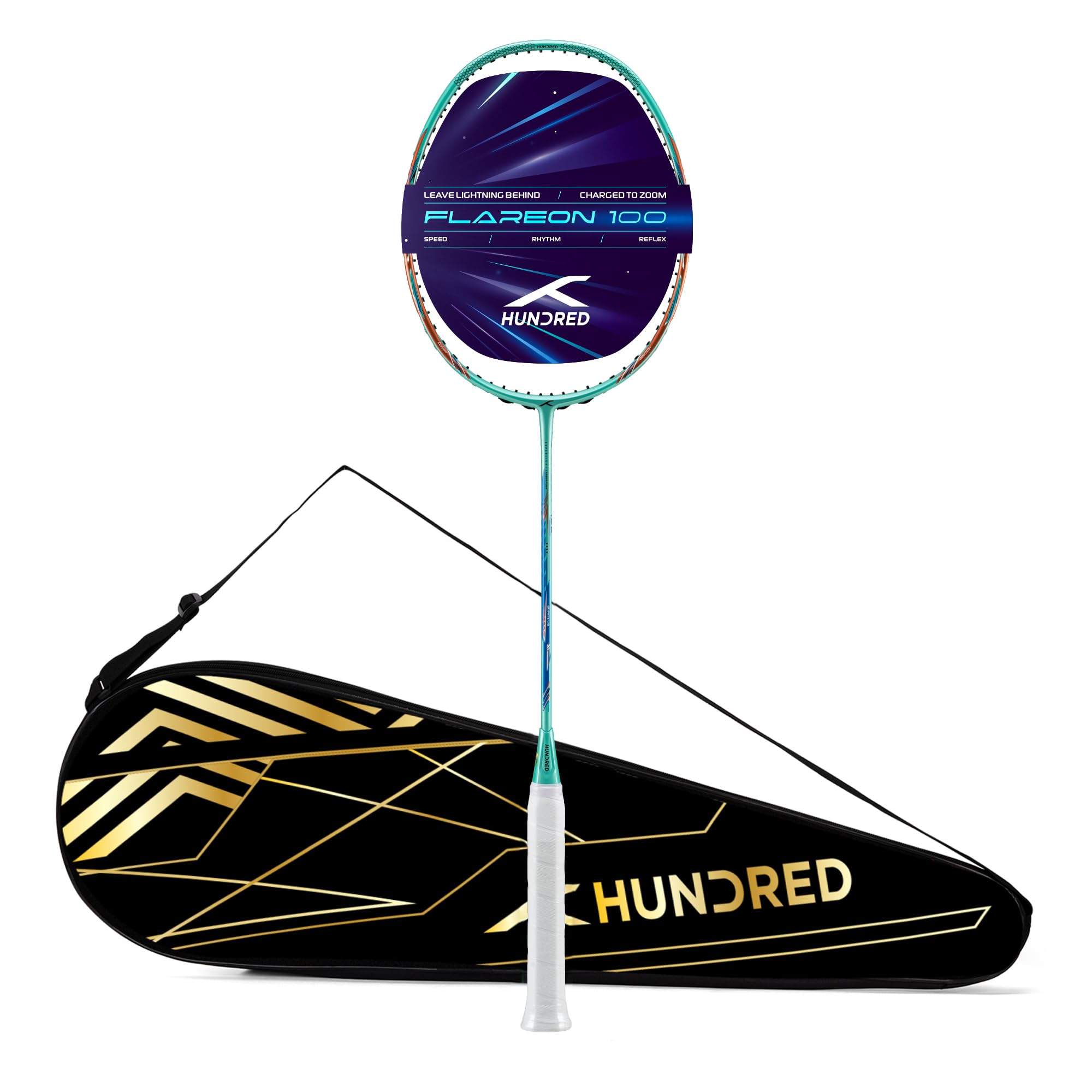 Hundred Flareon 100 Badminton Racket (Unstrung)| Carbon Fiber Frame | Speed Racket for Fast Swings | Flexible Shaft | Max Tension 30 lbs | Full Cover Included-image-22