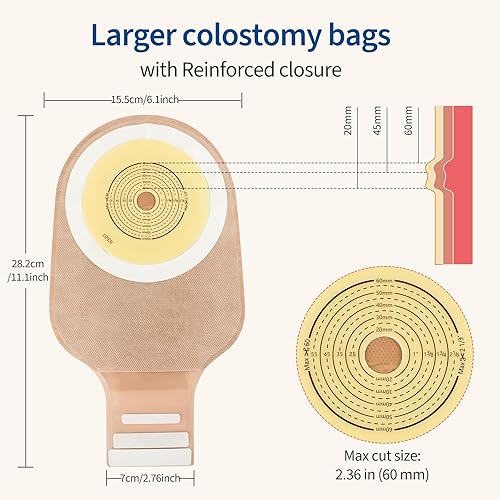 Miniatura 2 de DERAYMI 20 bolsas de ostomía de colostomía Bolsa de suministros de ostomía drenable de una pieza para ileostomía y cuidado del estoma Barrera