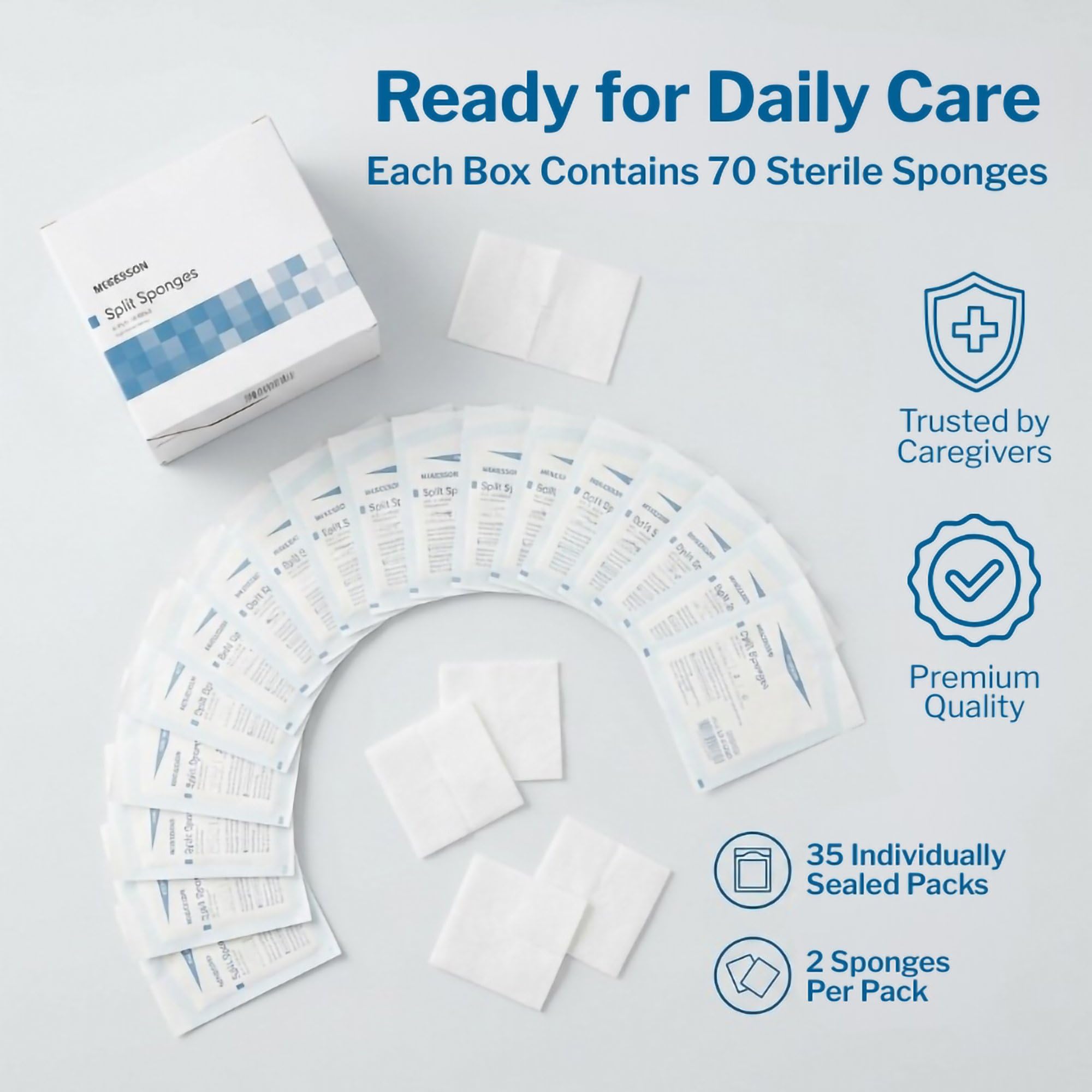 McKesson IV Gauze Pads 2x2 Inch Sterile Split Sponges (1400 Sponges, 20 Box Bulk) – Low-Lint Dressing for IV Sites, Injection Ports & Small Catheters - 2 per Pack