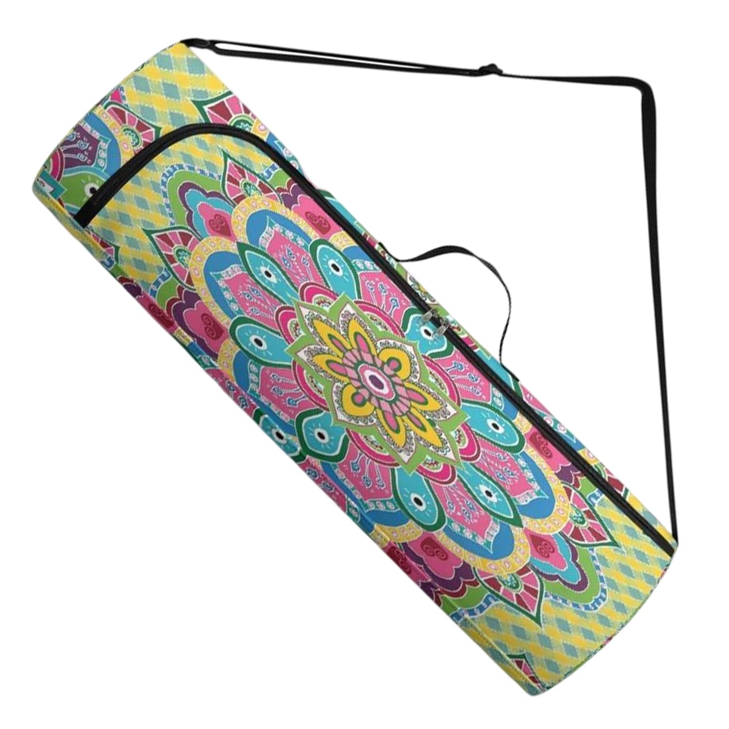 Mandala Yoga Mat Bag Carrier Full-Zipper Extra Large Size 20cm*76cm Adjustable Strap Pilates Gym Tote Bag Women Men Exercise Waterproof Breathable (Blossoming Flowers and Delicate Dreams Pink)