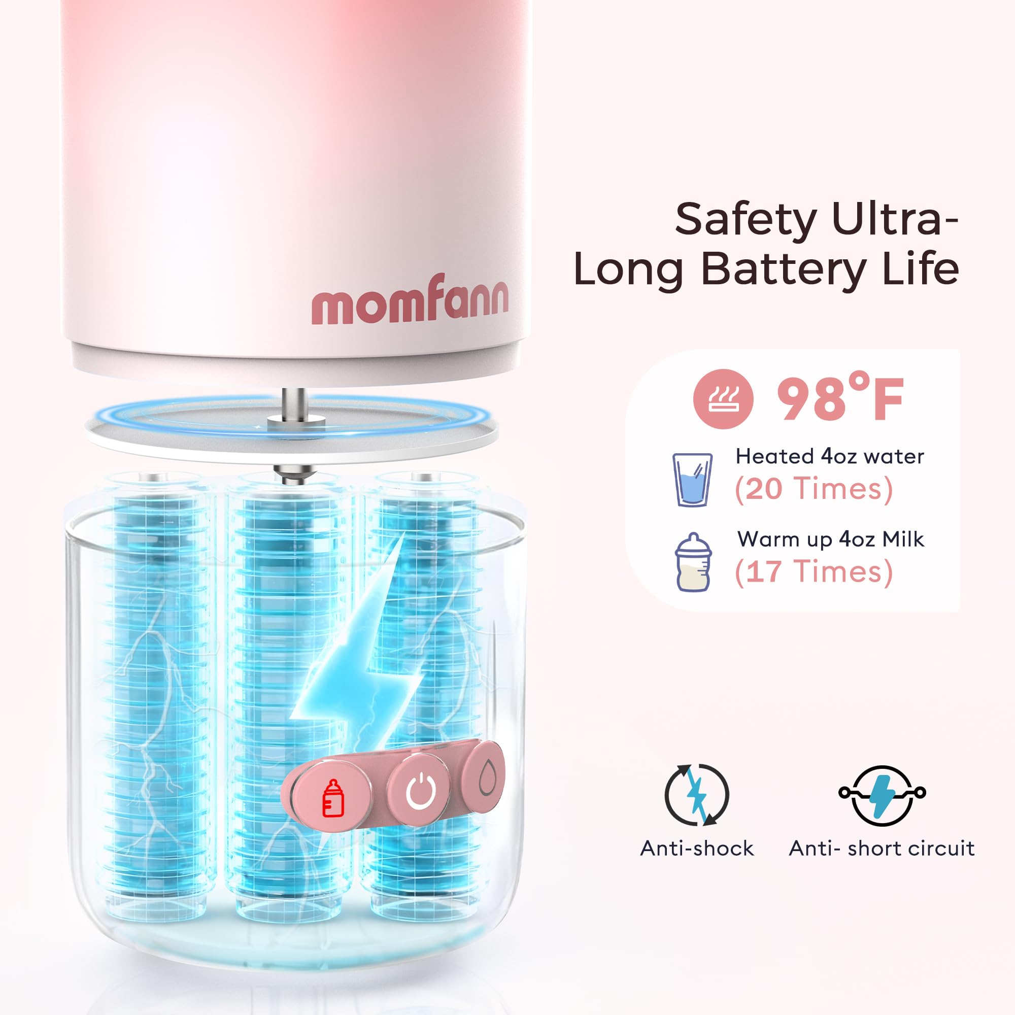 Chauffe-biberon portable de voyage, double modes de chauffage pour le lait maternel et l'eau, chauffe-lait en bouteille portable avec chauffage rapide et batterie longue durée, grande capacité de 350