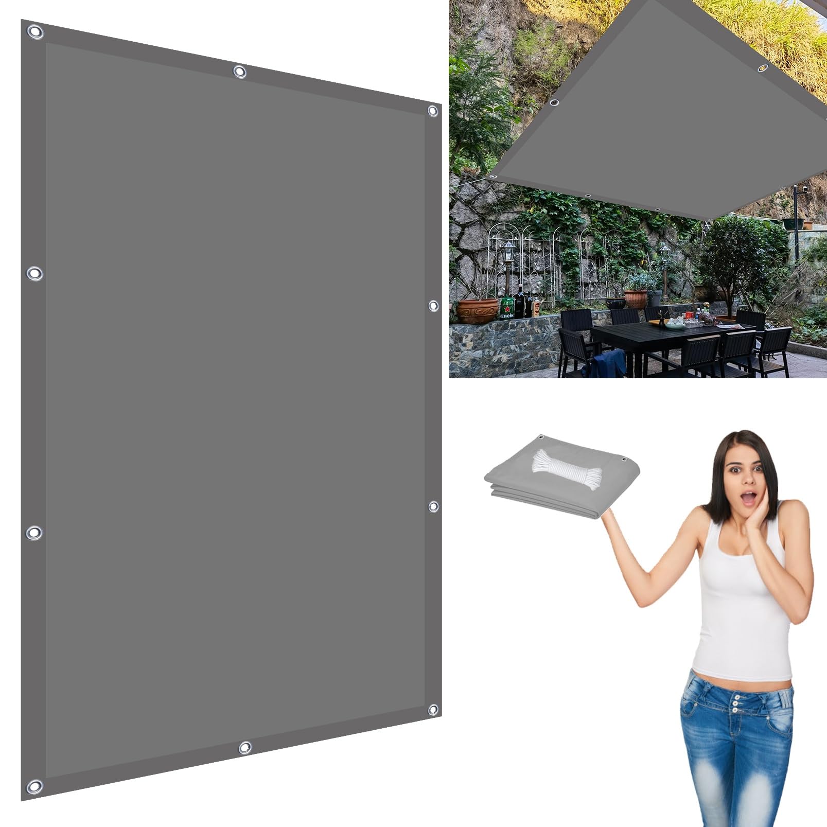 Voile d'ombrage rectangulaire 2,5x3 m imperméable pour jardin et terrasse coloris gris clair