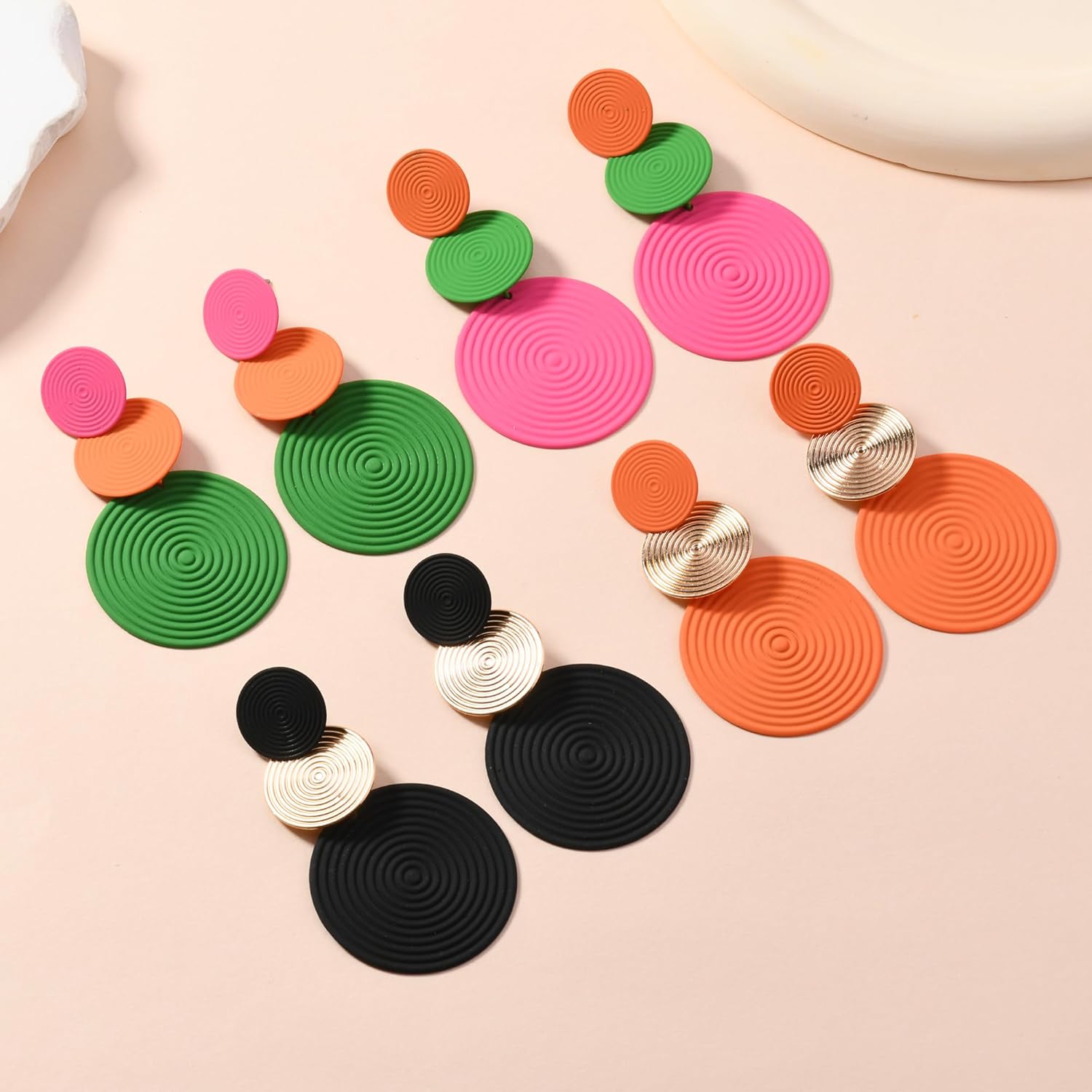 80s Neon Earrings for Women Round Disco Dangle Drop Earrings Lightweight Bohemia Statement Geometric Round Earrings Fashion Retro Jewelry Costume Party - Image 6