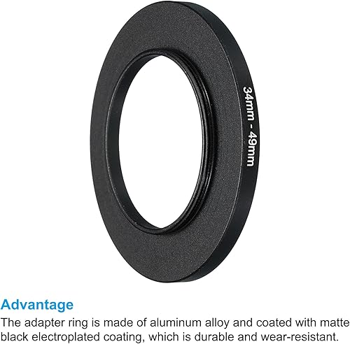 Vista 4 de PATIKIL Anillo escalonado de metal de 1.339 in-1.929 in, anillo adaptador de filtro de lente de cámara, anillo adaptador de filtro de aluminio