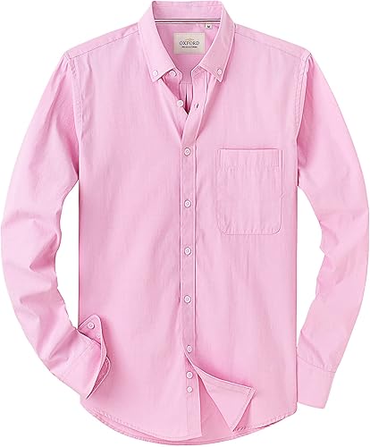 Alimens & Gentle - Camisa Oxford unicolor para hombre, camisa de vestir de manga larga con botones y bolsillo