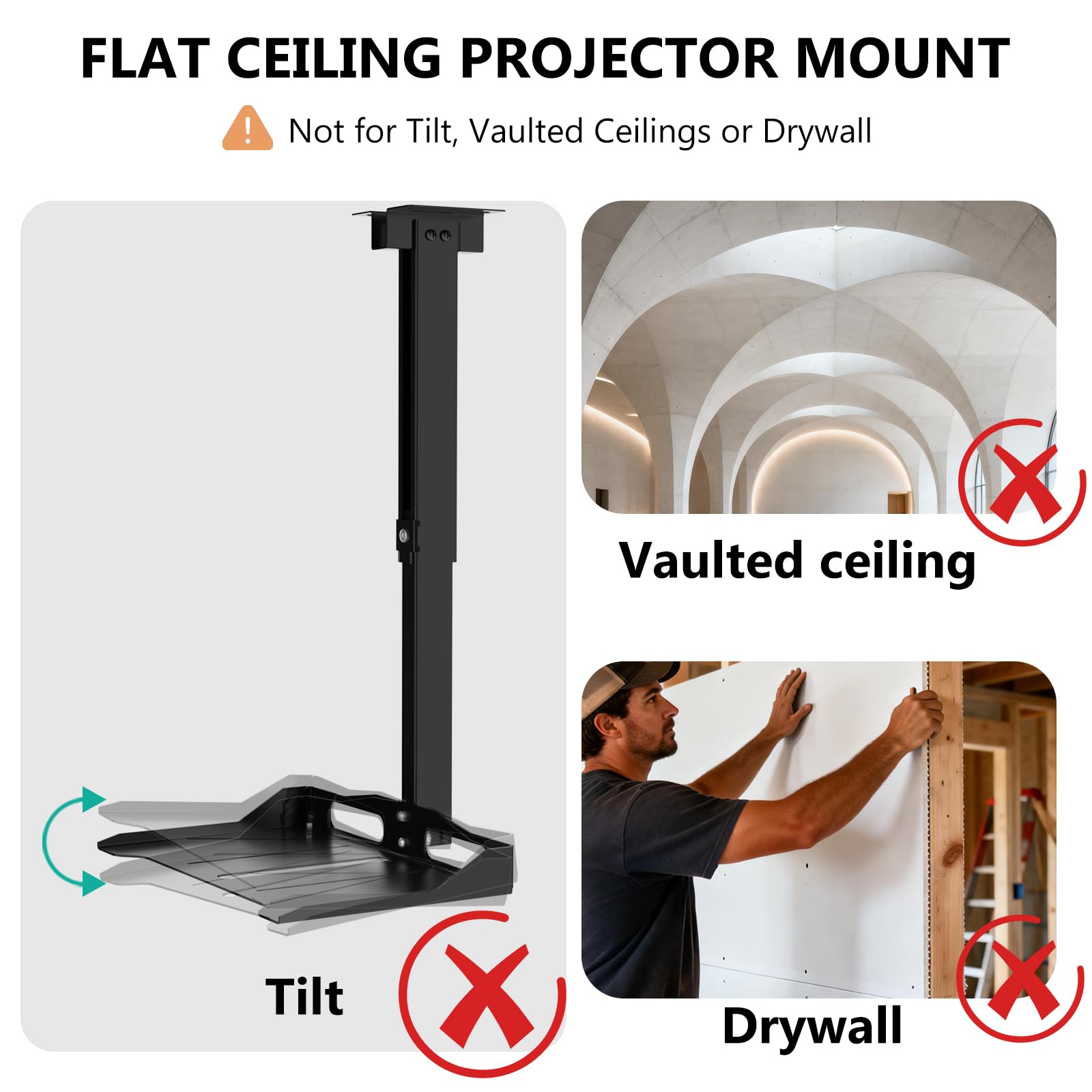 WALI Support de Plafond Réglable en Hauteur pour Vidéoprojecteur, Montage Mural et Plafond, Charge jusqu'à 10 kg