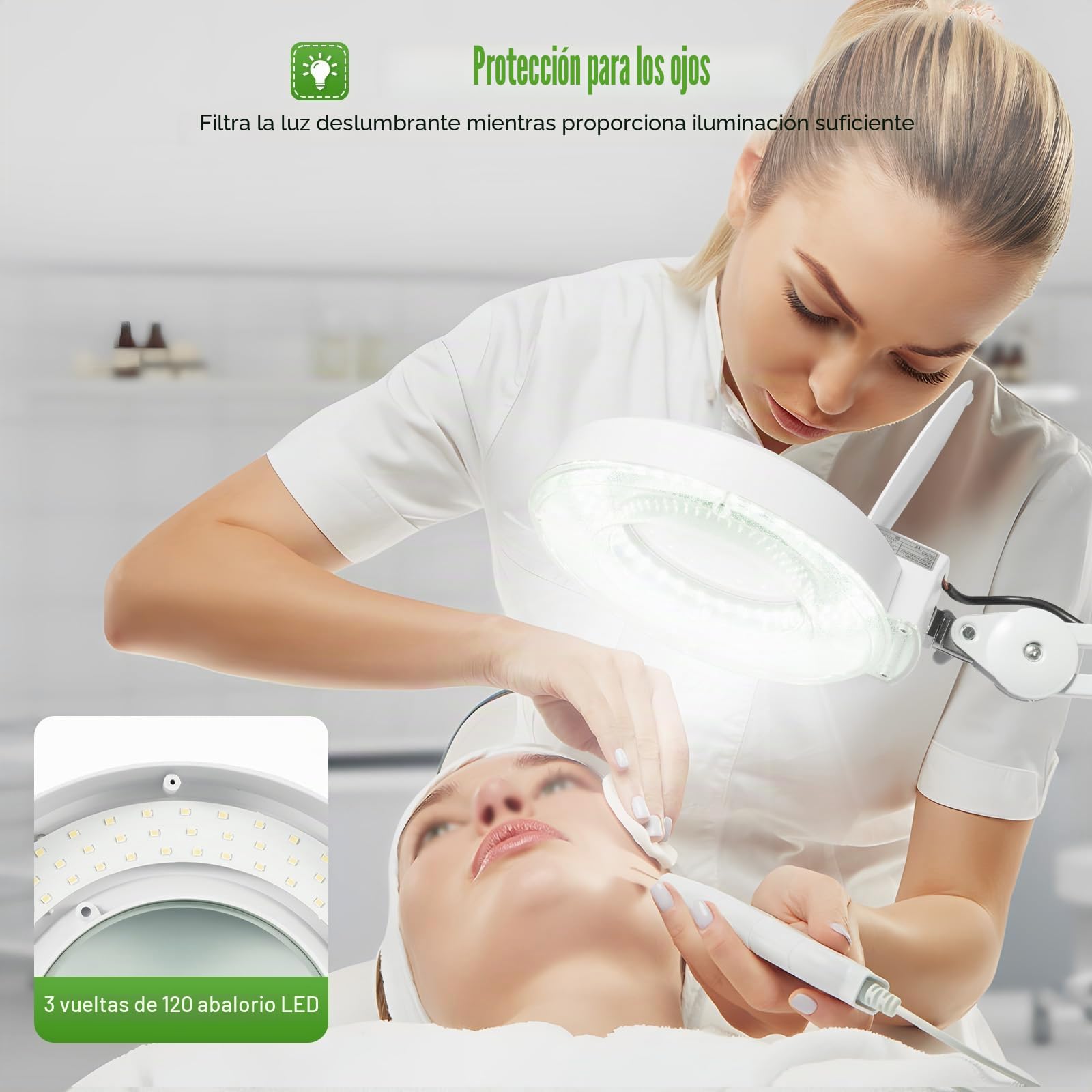 8 lámparas LED con lupa con luz, 24 W, lámpara de mesa con lupa, lámpara de pie para estudio de belleza, aumento 8X, ahorro de energía, con ruedas y brazo ajustable.