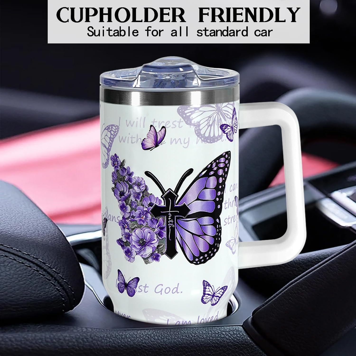 Christian Gifts 40 oz Butterfly Bible Verse Tumbler With Handle Lid and Straw,Religious Faith Inspirational Spiritual Tumblers, Jesus Coffee Cups - Image 7
