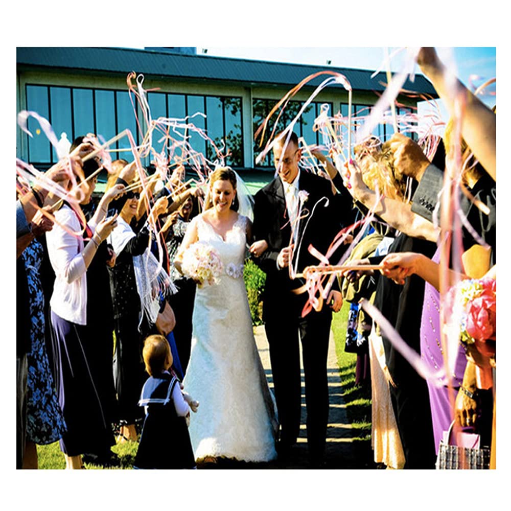 50x Hochzeit Zauberstäbe mit Glocken,Spitzen Luftschlangen Seide Fee Stick,Lace Ribbon Wedding Wands Fairy Stick Wish Wands für Hochzeit Partys Babypartys Geburtstag Urlaub Feiern Weihnachten,Lila