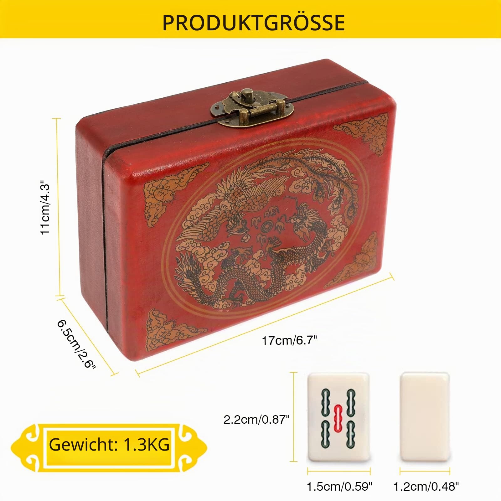 Dyna-Living Chinesisches Mini-Mahjong-Set, solide Struktur, leicht zu lesendes Spiel, 144 Mahjong-Fliesen, 2 Würfel und Leder-Tragetasche, komplettes Majong-Set für Sammeltischspiele
