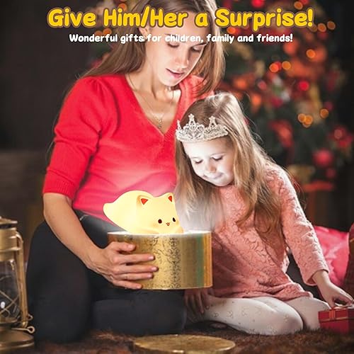 Miniatura 61 de Tremdwoto Luz nocturna de gato para niños, bonita luz nocturna colorida para bebé, lámpara de luces de noche blanda de 3 horas, temporizador de 3