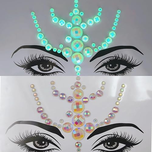 Joyas faciales para mujer, gemas autoadhesivas de Halloween, tatuaje temporal fluorescente, joyas de cara y cuerpo para festivales de música, fiesta