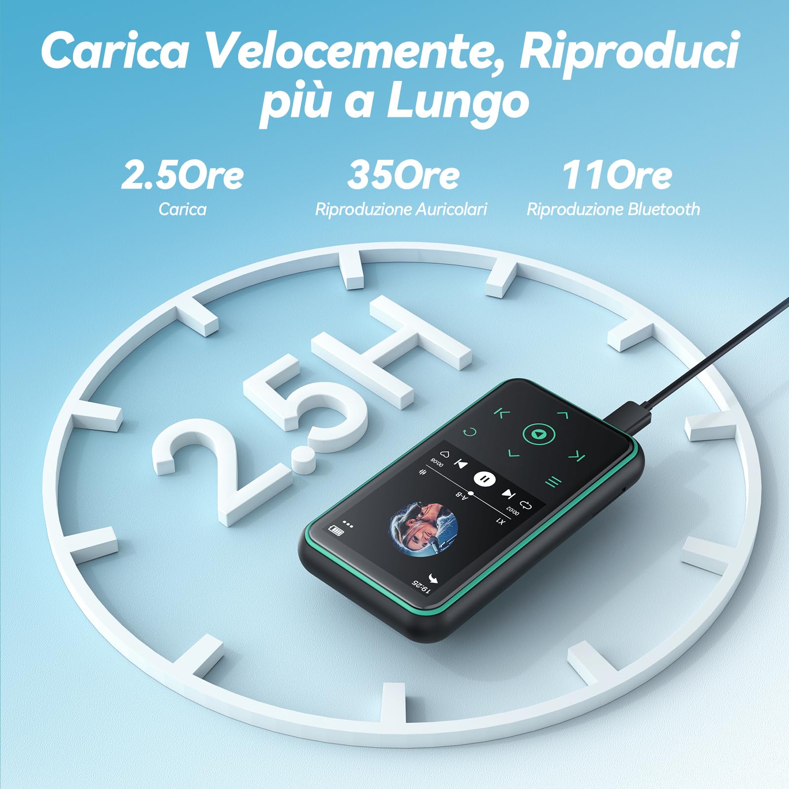 AGPTEK 64GB Lettore MP3 Bluetooth 5.3 con Clip,1,8" Lettore Musica Sport | con Riconnessione Bluetooth, Pulsante Volume, Radio FM/Podometro, Ultra-leggero 36g, Mini Lettore per Corsa