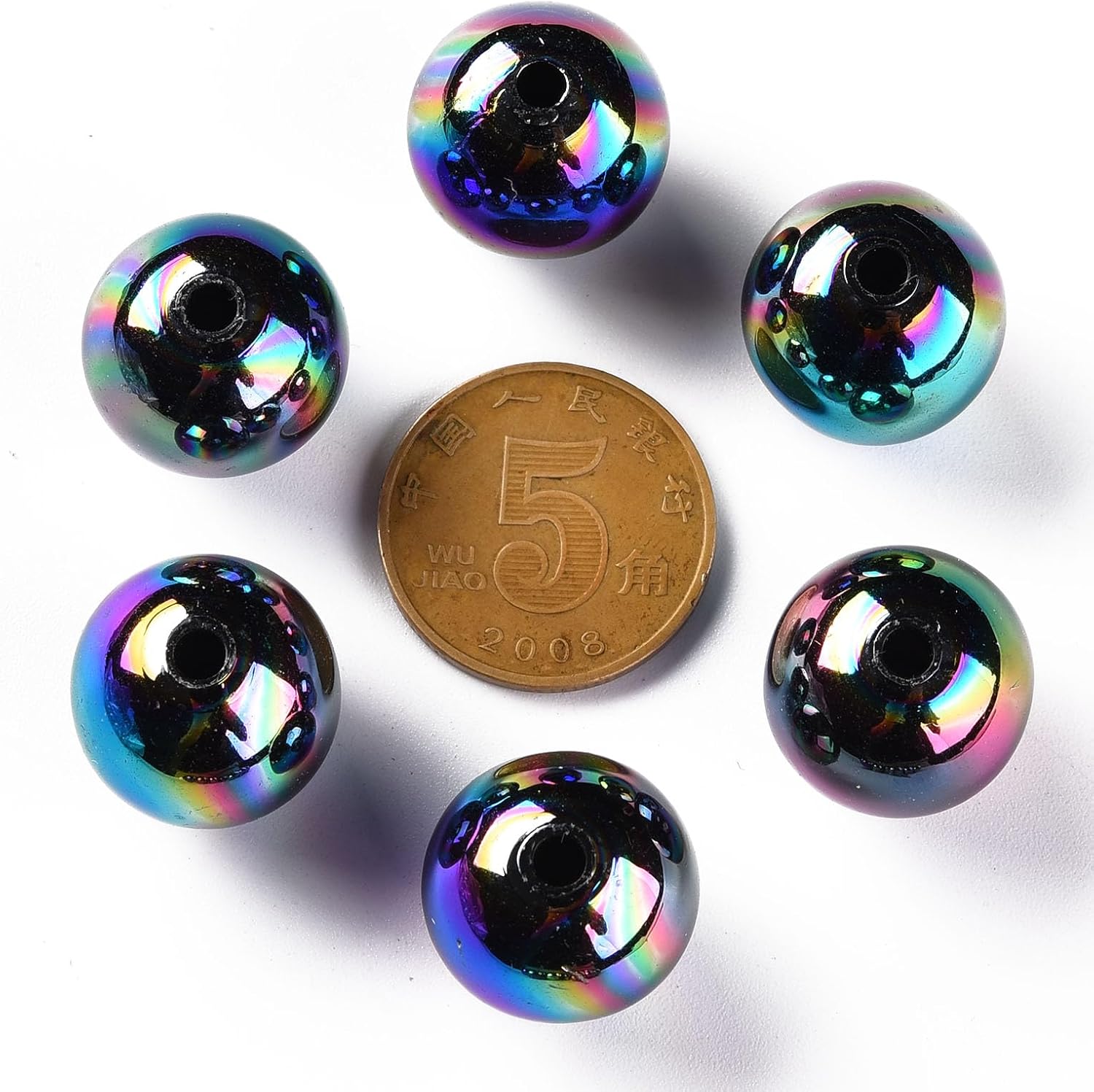 LiQunSweet 210 Pcs 16MM AB Color Plated Black Round Opaque Acrylic Beads Chunky Bubblegum Loose Spacer Beads for DIY Jewelry Crafts Bag Decoration