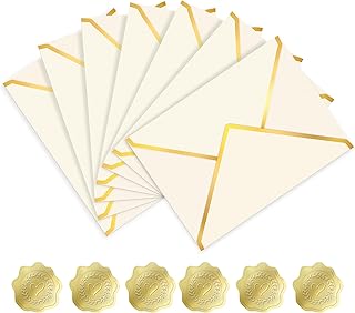 30 Pieces 5 x 7 Inches A7 Envelopes with V Flap Gold Foil Border for Office, Business Colored Envelopes for Gift Cards, Money,Wedding,Invitations, Graduation (Beige)