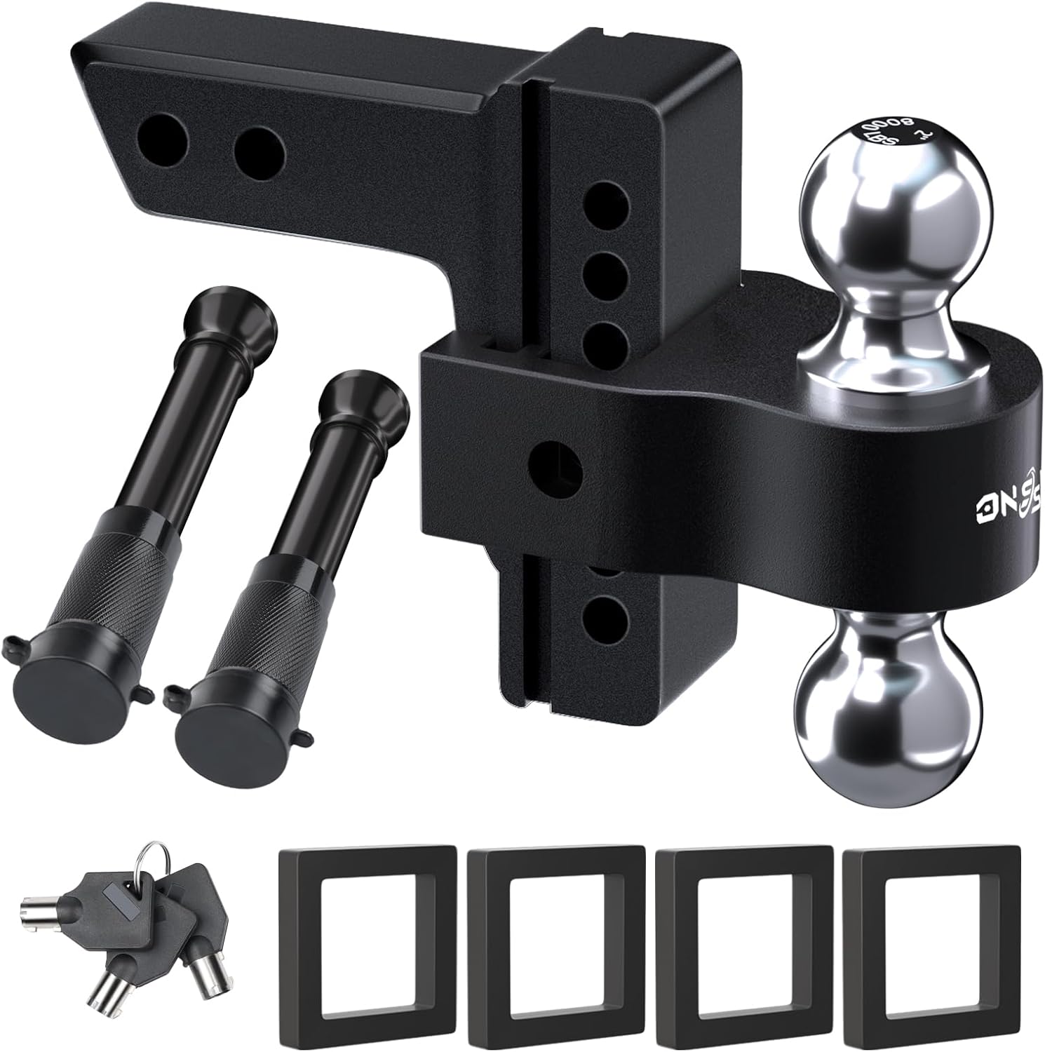 Adjustable Trailer Truck Drop Hitch - Fits 2 Inch Receiver Only, 6 Inch Drop Dual Ball Mount 2" and 2-5/16" Up to 12,500 LBS GTW, Heavy Duty Aluminum Towing Hitch with 2 Hitch Locks & 4 Silencer Pads