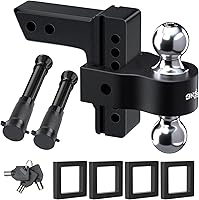 Onsski Adjustable 6 Inch Drop Trailer Hitch for 2" Receiver - Dual Ball Mount 2" & 2-5/16", 12,500 lbs GTW Aluminum Towing Hitch with Locks & Silencers